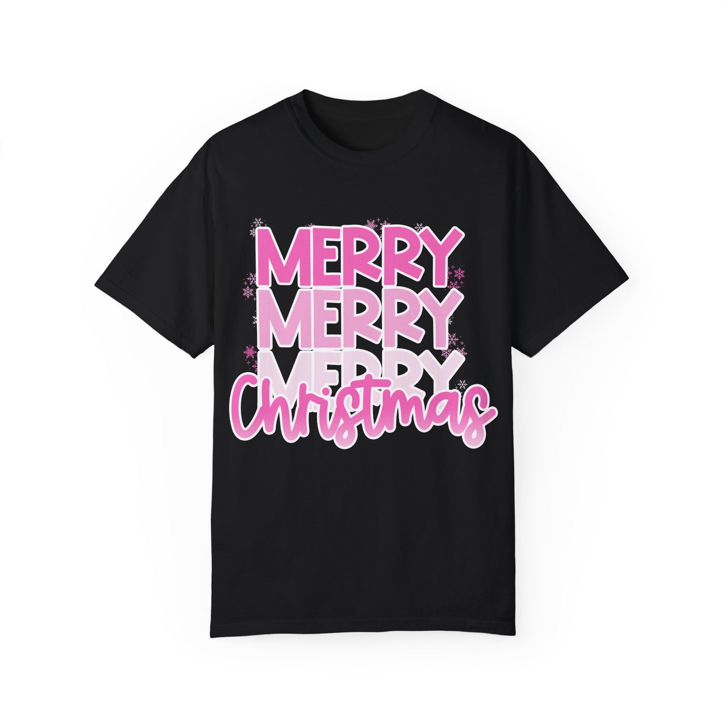 Pink Merry Christmas Comfort Colors Shirt Unisex Garment-Dyed T-shirt