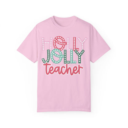 Holly Jolly Teacher Comfort Colors Unisex Garment-Dyed T-shirt