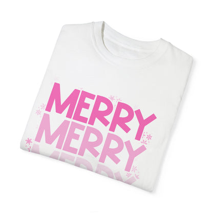 Pink Merry Christmas Comfort Colors Shirt Unisex Garment-Dyed T-shirt