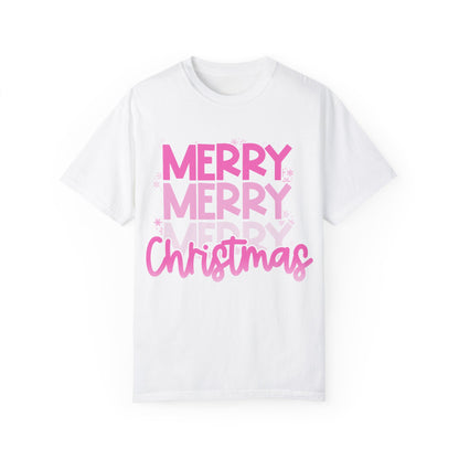 Pink Merry Christmas Comfort Colors Shirt Unisex Garment-Dyed T-shirt