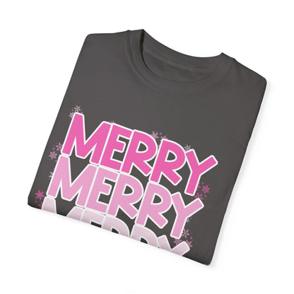 Pink Merry Christmas Comfort Colors Shirt Unisex Garment-Dyed T-shirt