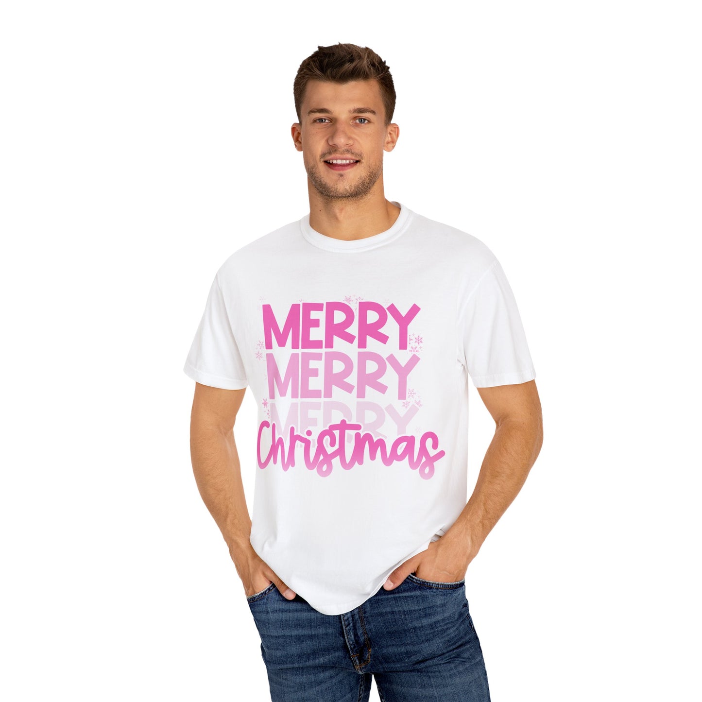 Pink Merry Christmas Comfort Colors Shirt Unisex Garment-Dyed T-shirt