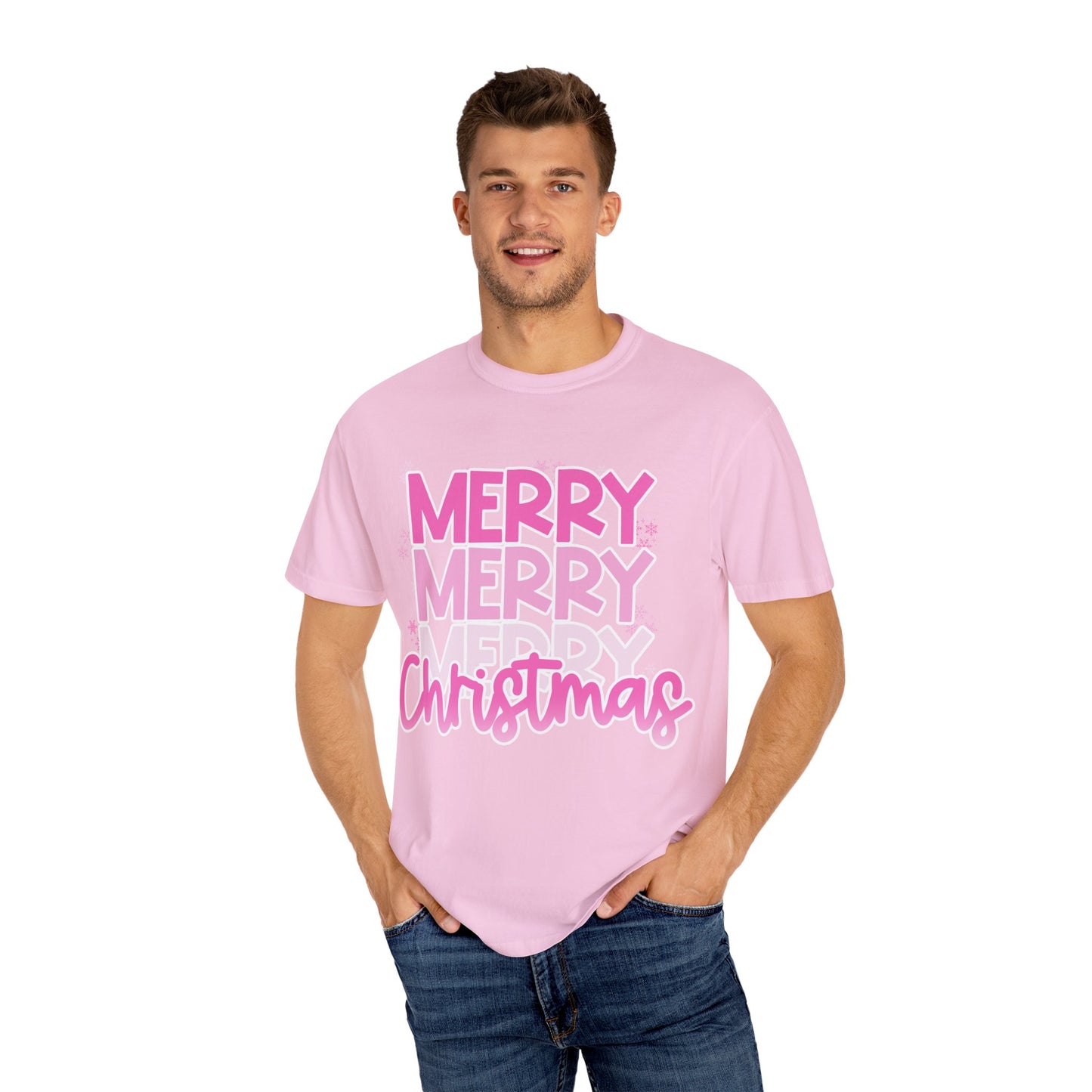 Pink Merry Christmas Comfort Colors Shirt Unisex Garment-Dyed T-shirt