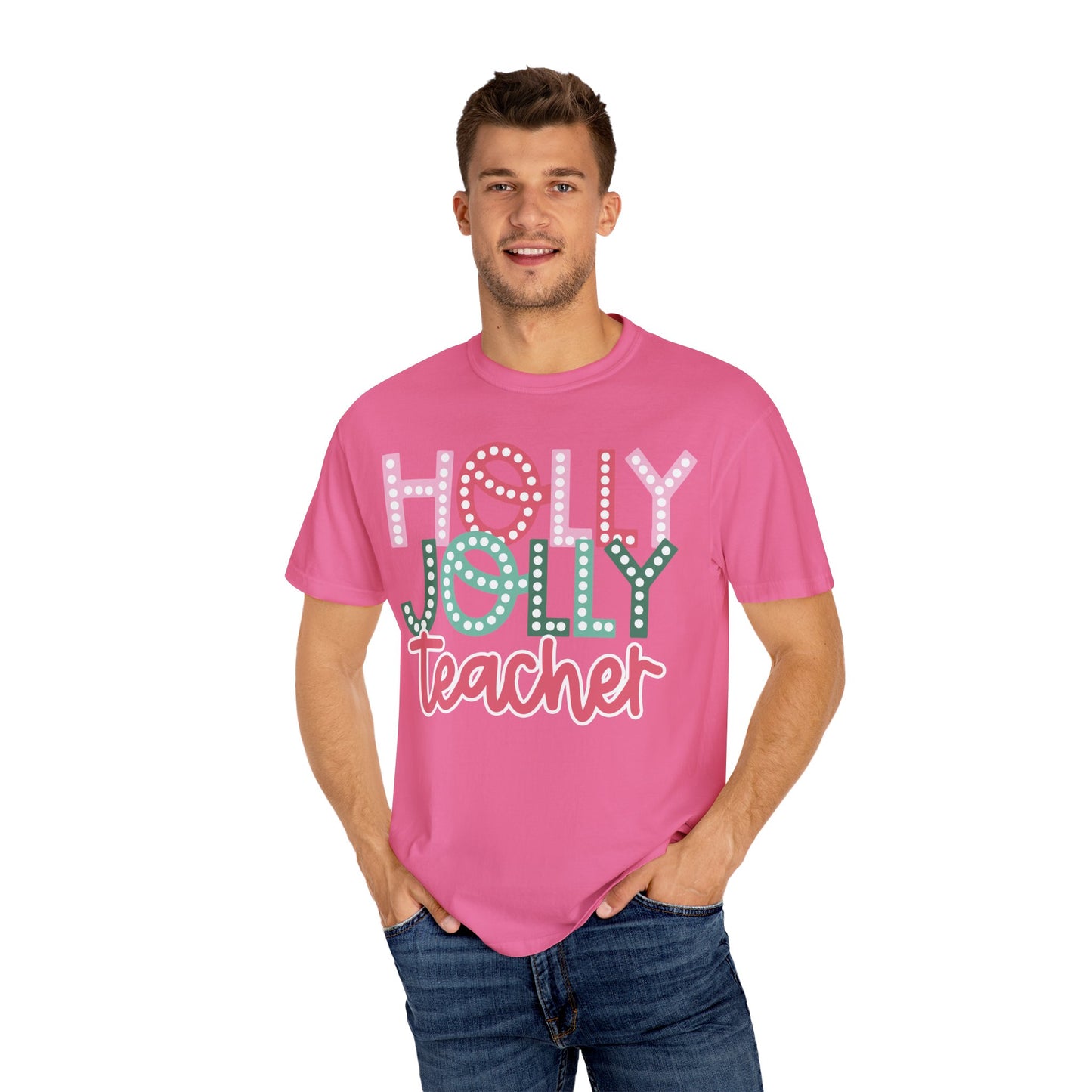 Holly Jolly Teacher Comfort Colors Unisex Garment-Dyed T-shirt