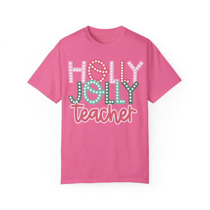 Holly Jolly Teacher Comfort Colors Unisex Garment-Dyed T-shirt