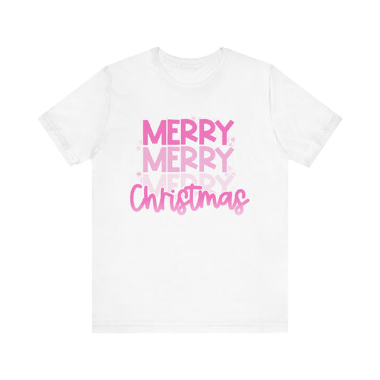 Pink Merry Christmas Bella Canvas Unisex Jersey Short Sleeve Tee