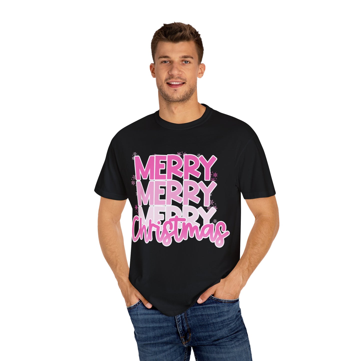 Pink Merry Christmas Comfort Colors Shirt Unisex Garment-Dyed T-shirt