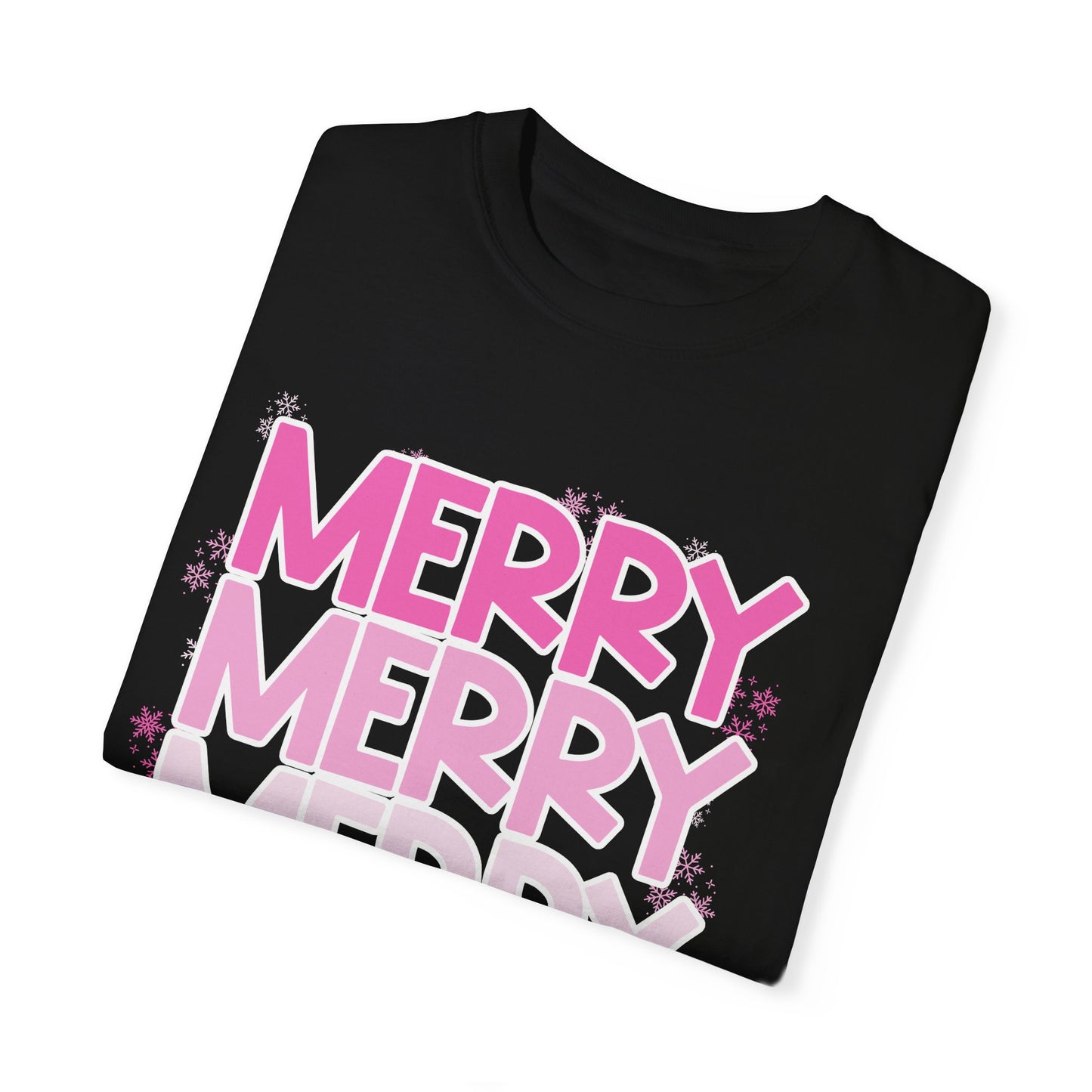 Pink Merry Christmas Comfort Colors Shirt Unisex Garment-Dyed T-shirt