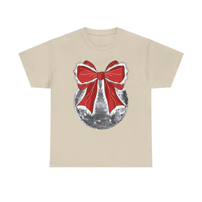 Christmas Disco Bow Gildan Unisex Heavy Cotton Tee