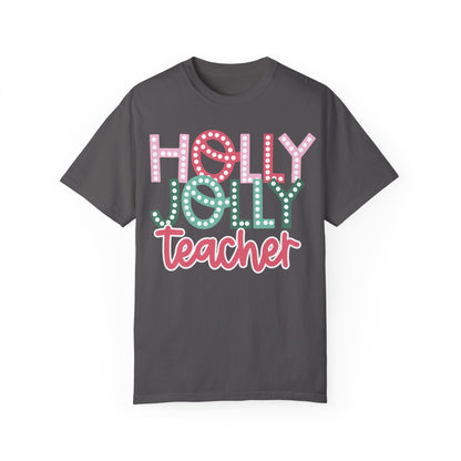 Holly Jolly Teacher Comfort Colors Unisex Garment-Dyed T-shirt