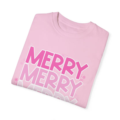 Pink Merry Christmas Comfort Colors Shirt Unisex Garment-Dyed T-shirt