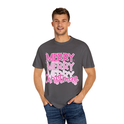 Pink Merry Christmas Comfort Colors Shirt Unisex Garment-Dyed T-shirt