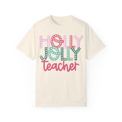 Holly Jolly Teacher Comfort Colors Unisex Garment-Dyed T-shirt