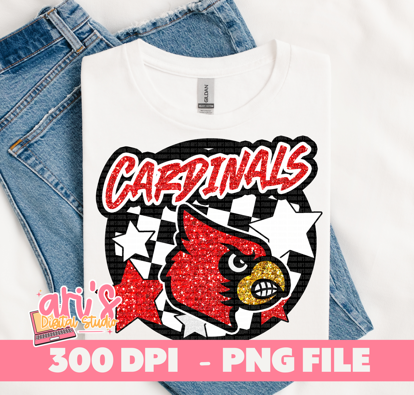 Glitter Cardinals Retro Preppy Digital Download File PNG