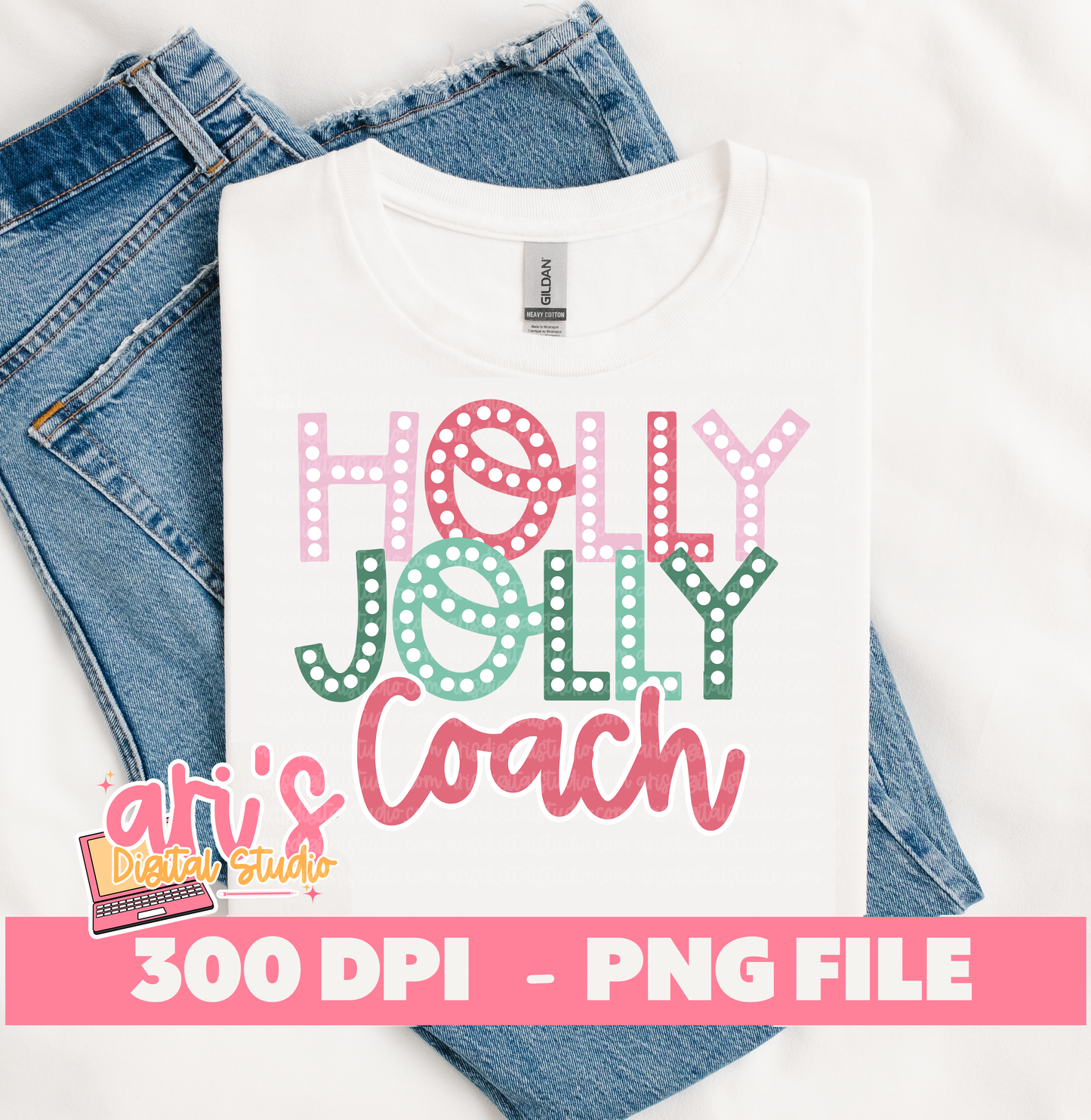 Holly Jolly Coach Pastel Christmas PNG